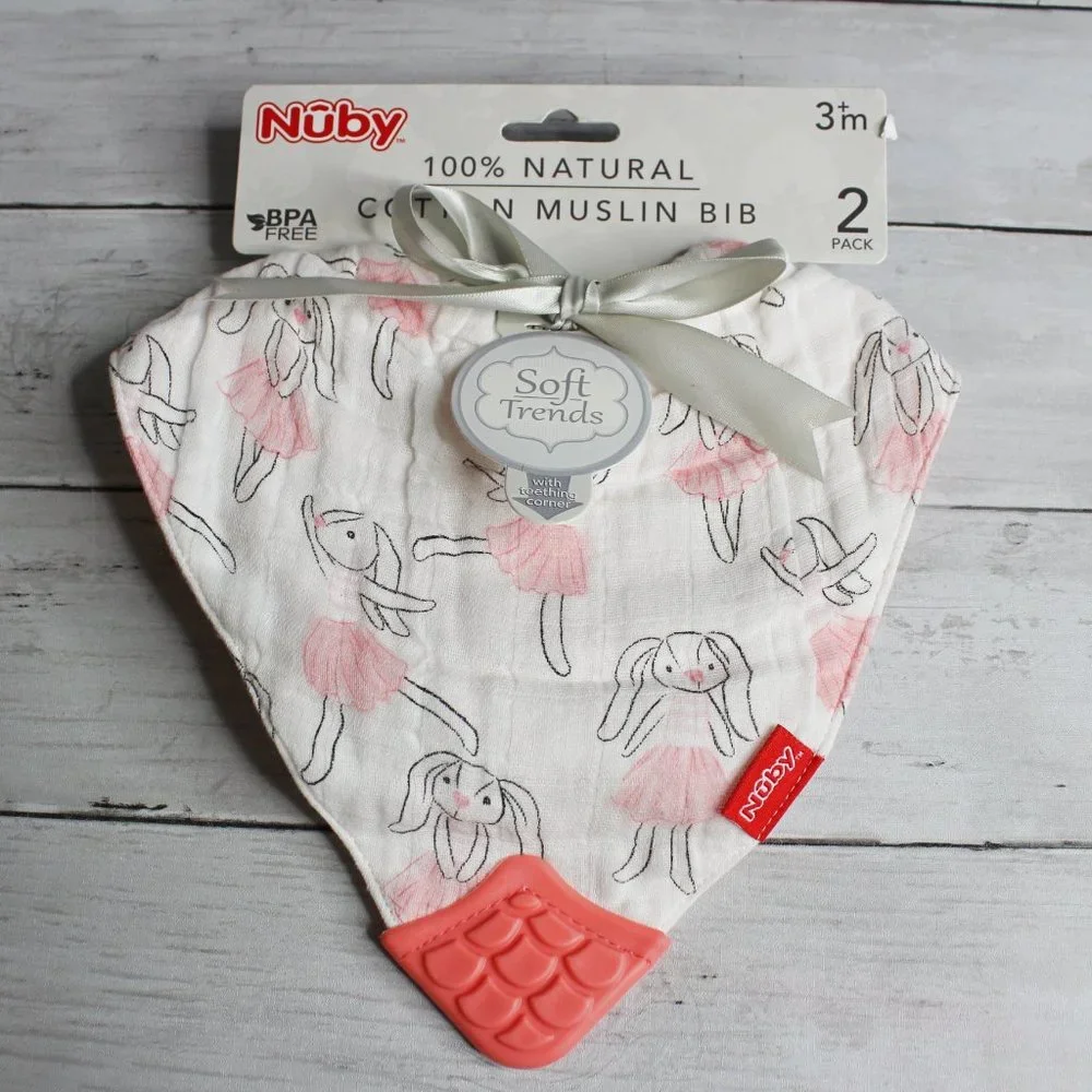 Nuby Baby Girl's Muslin Bandana Drool Bib Teething Set 100% Muslin Cotton